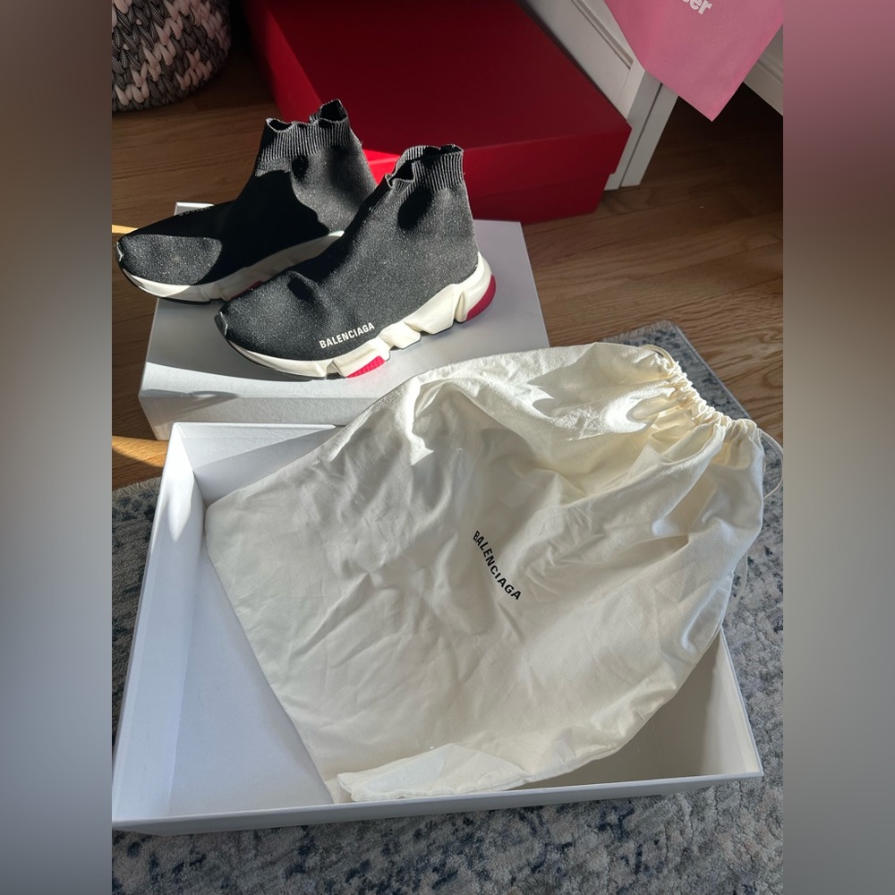Balenciaga speed shoes. Size 38 EU. (Size 7.5 US) Black white and pink. - Picture 12 of 16